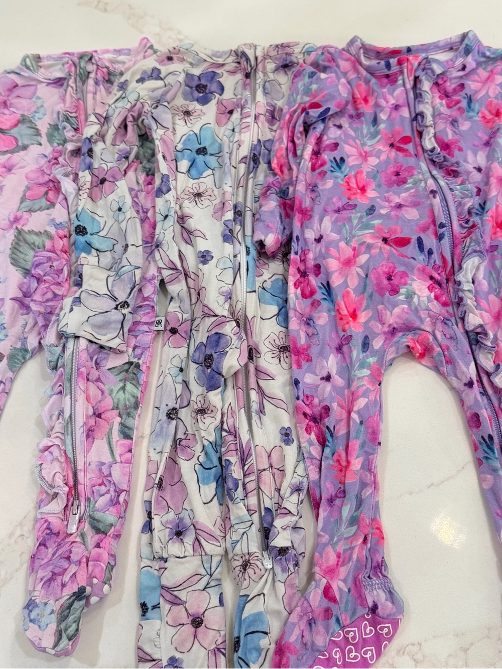 3pc Bamboo bundle Baby Girl Floral Zip Sleepers 3-6M Bums & Roses LEV Baby